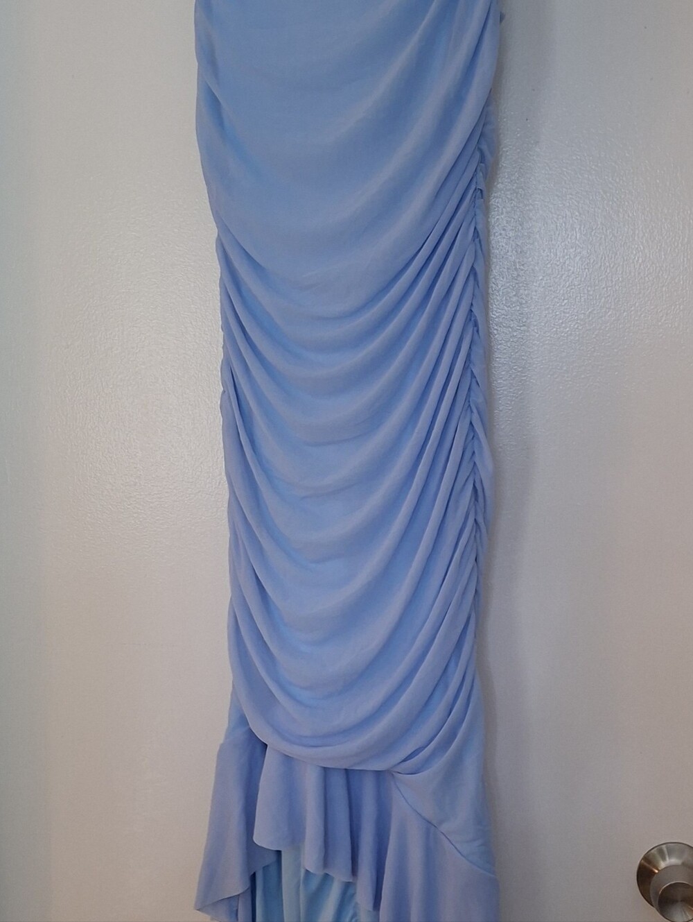 Sky Blue Ruched High-Low Evening Dress